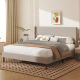King Size Linen Platform Bed Frame with Wingback Upholstered Headboard