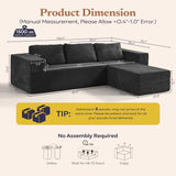 Furnify 106" Modular Sectional Sofa with L-Shape Chaise, Right/Left Facing Deep Seat Cloud Couch, No Assembly Required, Upholstered Couch for Living Room Bedroom (Plush Corduroy Fabric, Black)