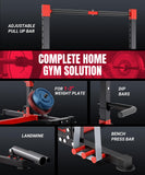 Squat Rack with Adjustable Pull-Up Bar & Extended Safety Arms, 35"-67" Width, Fixed 83” Frame Height, Pull-Up Bar Height 71.5"-80.5", Fits 6FT & 7FT Barbells