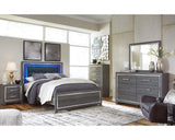 Signature Design by Ashley Lodanna Modern Glam 6 Drawer Dresser with Faceted Chrome Accents, Gray Wood Grain