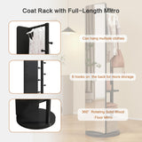 KEIKI Full Length Mirror with Cloak Rack, 66"x18" Rotatable Full Body Mirror Solid Wood Floor Mirror for Bedroom, Living Room & Dressing Room (Black)