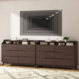Dresser for Bedroom with 6 Drawers, 55" Large Dresser & Chest of Drawers with Charging Station, Wood Closet Clothes Storage Long Dressers Organizer for Bedroom Living Room Hallway (Brown)