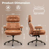 ovios Home Office Chair with Thick Cushion, Mid-Century Modern Faux Leather Ergonomic Chairs, High Back Swivel Rolling Computer Executive Armchair (Brown, Suede Leather)