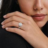 MSBLUE® 2 CT Size 7 Round Cut Moissanite Engagement Ring with Halo