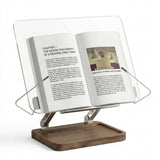 muso wood Acrylic Book Stand with Walnut Storage & Elastic Clips