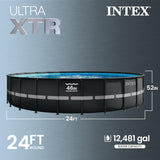 INTEX Above Ground Swimming Pool Set, Ultra XTR 24' x 52" Round Frame Bundled with 2 Pack OptiFlow Premium Pure Silica Filter Pool Sand, 50 lb Bag