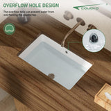 Couoko Undermout Bathroom Sink 21" x 13" Bathroom Vanity Sinks Undermount Rectangle White Ceramic Vanity Vessel Sinks with Overflow