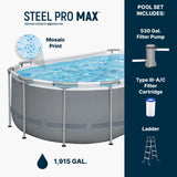 Bestway Steel Pro MAX 14' x 8'2" x 39.5" Oval Above Ground Swimming Pool Set, 530 GPH Filter Pump, Ladder, Tritech Puncture Resistant Liner, ClickConnect Steel Frame, Gray
