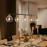 uznhty Dining Room Chandelier 5 Light Linear Pendant Lights Kitchen Island with Clear Glass Shade Dining Table Fixture, 45 Inch Adjustable Height Chandeliers for Bedroom Living Room Kitchen Island