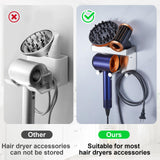 Hair Dryer Holder Wall Mounted, Stainless Steel Blow Dryer Holder for Attachments Storage, Hair Tool Organizer with Plug&Cord Hook, Adhesive Hairdryer Hanger for Bathroom, Silver