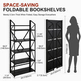 WOTMO 5 Tier Folding Bookshelf, No Assembly Foldable Storage Shelves, Black