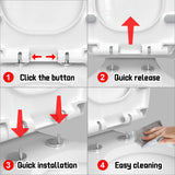 Premium Heavy-Duty Elongated (Oval) Toilet Seat (Oblong 18.5″), Soft Close & Silent, Metal Hinges, Quick-Attach Installation, Durable, Easy-Clean, White