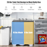 COSTWAY Portable Washing Machine, Twin Tub 26lbs Capacity Laundry, 18lbs Washer and 8lbs Spinner Combo with Timer Knobs, Built-in Drain Pump, Compact Washer for Home Dorm Apartment (Grey+White)