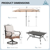 MFSTUDIO 7 Piece Outdoor Patio Dining Set with Umbrella, Rattan Chairs