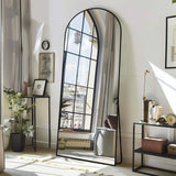 ZHUNFA 64x22 Arched Full Length Mirror Black,Oversized Floor Standing Mirror with Rust-Resistant Aluminum Frame & Anti-Tilt Base, Modern Arched-Top Design for Bedroom, Living Room, Entryway.