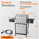 Veralune 5 Burner Gas Grill with Side Burner, 68,000 BTU, 548 Sq in
