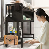 Large Over The Sink Dish Drying Rack 4 Tiers with Cover, Space-Saving Keep Kitchen Sink Shlef Organized, Drying Rack for Dishes, Glasses, Bowls, Cutlery Black(White,65cm)