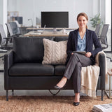 TYBOATLE Black Faux Leather Small Couch Loveseat, 2-Seater for Living Room
