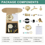 PARLOS Shower System, Brushed Gold Shower Faucet Set with Tub Spout(Valve Included), 5-Setting Mode Shower Head and Tub Spout with Diverter, Multi-Function Wall Mounted Shower Bathtub Combo, 1436908