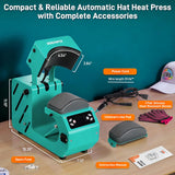 Auto Hat Heat Press Machine, Automatic Open/Release, 4 Memory Modes, Precise Temp/Timer Control