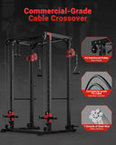 Garvee Power Cage, Multi-Functional Power Racks for Home Gym with Dual Pulley Systems, 1200 LBS Weight Capacity Fitness Squat Rack for Strength Workout with More Training Attachment, Red