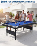 Garvee 6/7 Foot Pool Table, Folding Pool Table Includes Full Set of Billiard Balls, Portable Billiards Tables with 2 Cue Sticks, Chalk & Felt Brush for Family Game Room