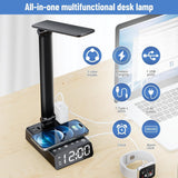 ELMWAY Alarm Clock with Lamp, Wireless Charging, USB-C & USB Ports, AC Outlets, Bedside Digital Clock Charging Station with Night Light, Loud Dual Alarm for Heavy Sleepers, Kids, Teens & Adults