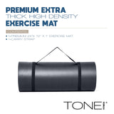 Tone Fitness Premium Extra Thick 1-Inch High Density Exercise Mat with Carry Strap – Non-Slip Workout, Pilates, and Yoga Mat for Home Gym - Color Black - Diamond Pattern