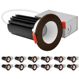 LUXRITE 2 Inch LED Recessed Lighting, Deep Regressed Canless Spotlight, Round White & Bronze Interchangeable Trim, 5CCT 2700K-5000K, 1000LM, 15W, High Output, Dimmable, Wet Rated (12 Pack)