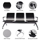 Waiting Room Chairs Guest Reception - 3-Seat Waiting Room Bench with Arms Airport Reception Bench Guest Reception Chairs PU Leather Office Chair for Airport Market Bank Hospital School, Black
