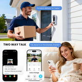 ieGeek Doorbell Camera Wireless No Subscription, 2K 3MP HD View PIR Motion Detection, Wireless Video Doorbell with Chime 2-Way Talk, Only Supports 2.4GHz WiFi, Local & Cloud Storage, White