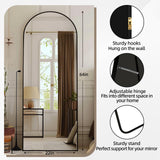 ZHUNFA 64x22 Arched Full Length Mirror Black,Oversized Floor Standing Mirror with Rust-Resistant Aluminum Frame & Anti-Tilt Base, Modern Arched-Top Design for Bedroom, Living Room, Entryway.