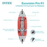 INTEX 68303EP Excursion Pro K1 Inflatable Kayak Set: Includes Deluxe 86in Kayak Paddles and High-Output Pump – SuperTough PVC – Adjustable Bucket Seat – 1-Person – 220lb Weight Capacity Intex