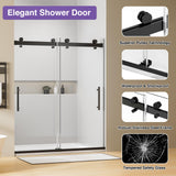 AVKENOEDY Shower Door,60" W x 74" H Frameless Shower Door,Double Sliding Shower Door with Premium 1/4" (6mm) Thick Tempered Glass, Stainless Steel, Matte Black