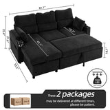 Convertible Sofa Bed, Chenille L-Shaped Sectional Sofa with Storage, Black