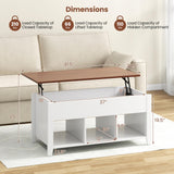 NAFORT Wood Lift Top Coffee Table, Adjustable Height Center Table with Hidden Storage and Open Shelves, Modern Lift Coffee Table for Living Room Office Reception Room