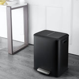Garvee Dual Trash Can for Recycling and Trash, Stainless Steel Kitchen Trash Can with Lid and Foot Pedal (Black, 8 Gallon(2x4Gal))