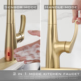 JXMMP Touchless Kitchen Faucet with Pull Down Sprayer, Brushed Gold Motion Sensor Kitchen Faucet, Stainless Steel Hands Free Faucet for Kitchen Sink 1 or 3 Hole