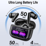 Thunelec Wireless Earbuds, Bluetooth 5.4 Headphones with Multifunctional Touch Screen, 48H Bass Stereo Ear Buds with ANC/ENC Noise Cancelling/Transparency Mode, IPX7 Earphones with 5 EQ Modes, Black