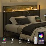 CIKUNASI Queen Size Bed Frame with Headboard and Storage, Drawers Platform Bed Frame with Storage Chargin Station LED Light Bedframe, Heavy Duty, No Box Spring Needed