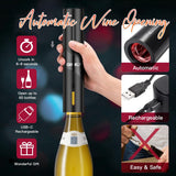 Electric Wine Set 4 | Automatic Wine Opener Dispenser Gift Set - Electric Corkscrew Opener & Auto Wine Dispenser | Ideal Housewarming Gifts and Cool Wine Gift (Black)