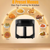 Versatile 6-in-1 Glass Air Fryer and Toaster Oven, 4.7QT Family-Sized Capacity. Enjoy Crispy Results with 97% Less Oil (Black)