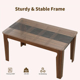 Long Dining Table for 6, Marble Texture Finish Kitchen Table with Sturdy Wooden Frame, Rectangle Dining Table for Dining Room