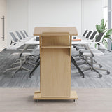 Portable Wood Lectern on Wheels - Solid Wood Podium for Church, Conference Room, Welcome Table, Event Hosting, Presentat nd, Adjuble Height, Professal Design