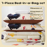 Wajade Chicken Comforter Set 7 Pcs Animal Theme Bedding Set Twin Size for Kids Adults Chicken Quilt Farm Theme Printed Pattern for Thanksgiving Birthday