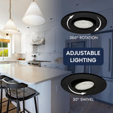 LUXRITE 2-Inch Gimbal LED Recessed Lighting, 5 Color Selectable 2700K-5000K, 6 Watts, 400 Lumens, Adjustable 360º + 30º Swivel Spotlight, Dimmable, CRI90, IC & Wet Rated, ETL, Black (12 Pack)