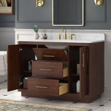 DELUXE LIVING 48 Inch Bathroom Vanity with Sink, Fully-Assembled, Warm Elm