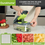 Ourokhome Vegetable Chopper Cutter with Container, Manual Hand Food Veggie Dicer with 2 Chopping Blades for Potato Strips (2 in 1, Gray)