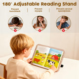 2 in 1 Dual-use Music Stand & Desktop Book Stand, Adjustable Height 16.5"-51", 100% Solid Wood Laptop Floor Stand Book Holder with Elastic Page Clips for Cookbooks (White)