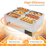 Commercial Food Warmer 6-Pan, 110V 850W Buffet Electric Steam Table with Lid Electric Countertop Food Warmer Steam Table for Parties Catering Restaurants Each Pan 1.84Gal